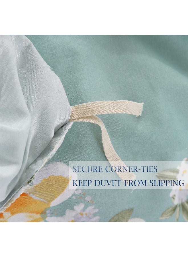 NANKO Bedding Duvet Cover Set Queen, 3 Pieces – 800-Thread Floral Microfiber Down Comforter Quilt Cover Zipper & Tie for Women & Men’s Bedroom, Luxury Guestroom Decor -Teal