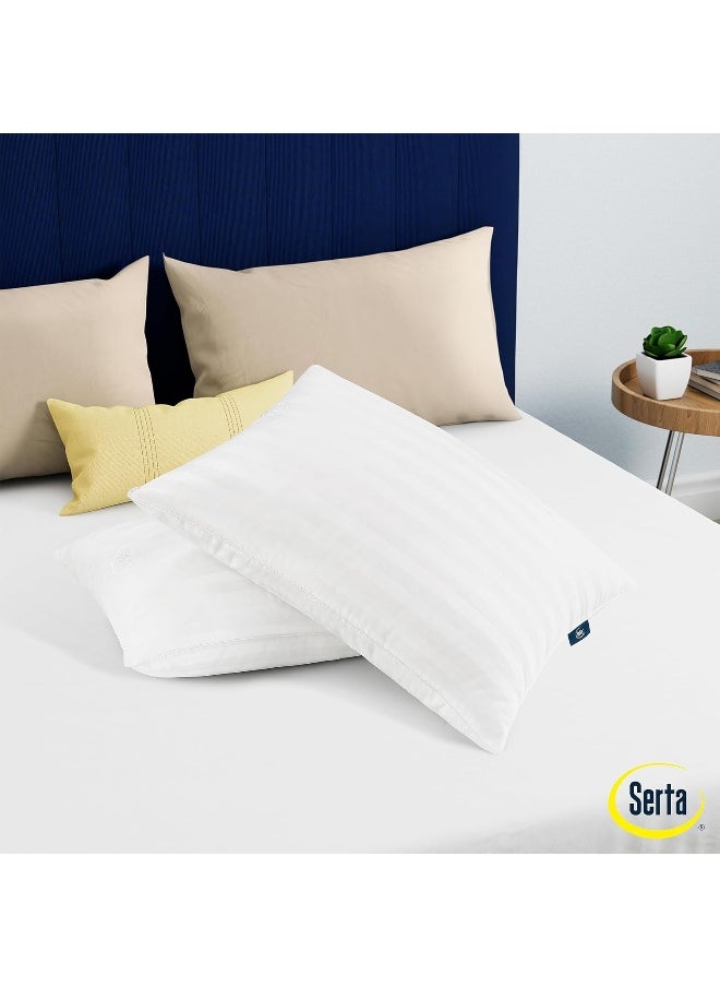 SERTA Won't Go Flat Standard/Queen Size Set of 2 Down Alternative Bedding Pillow for Back, Stomach or Side Sleepers
