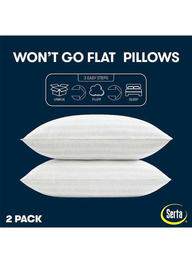 SERTA Won't Go Flat Standard/Queen Size Set of 2 Down Alternative Bedding Pillow for Back, Stomach or Side Sleepers