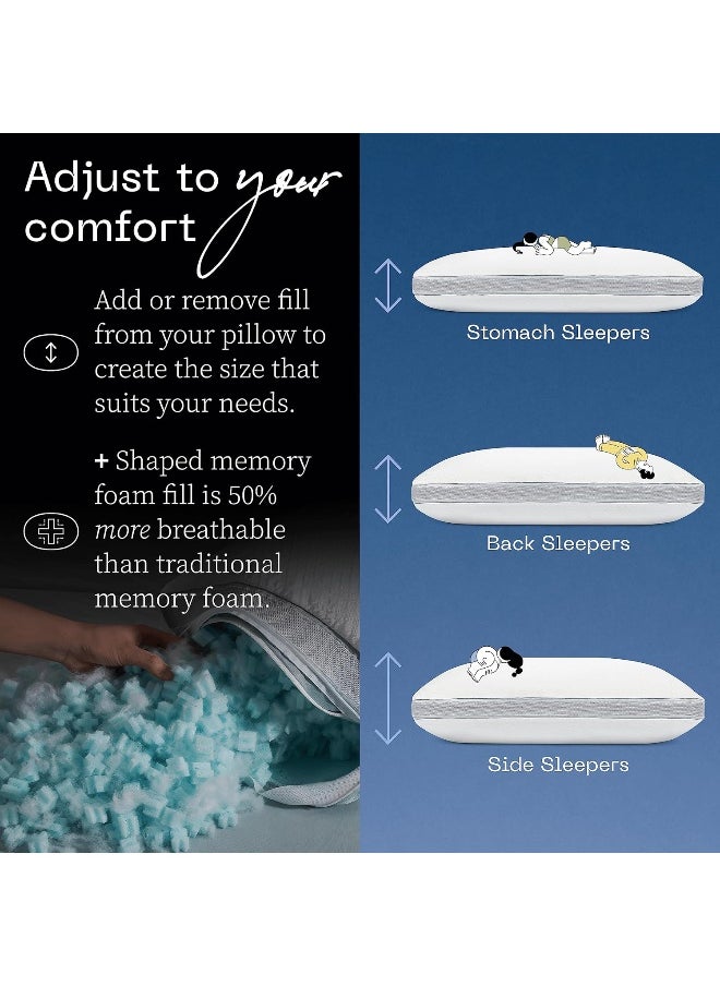 Coop Home Goods Eden Cool+ Pillow, Queen Size Plus Shaped Memory Foam Pillows with Cooling Gel