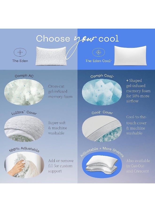 Coop Home Goods Eden Cool+ Pillow, Queen Size Plus Shaped Memory Foam Pillows with Cooling Gel