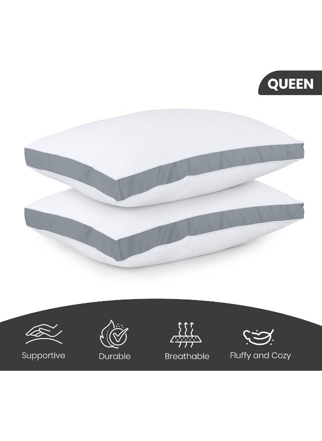 Utopia Bedding Gusseted Pillow (2-Pack) Premium Quality Bed Pillows - Side Back Sleepers - Grey Gusset - Queen - 18 x 26 Inches