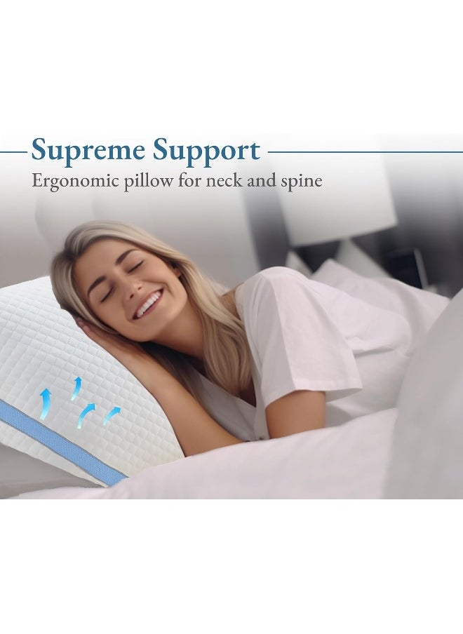 California Design Den Luxury Bed Pillow, 3-Chamber Queen Size Pillow, Medium-Firm, Down-Alt Around & Adjustable Memory Foam Pillow for Side, Back, Stomach Sleepers