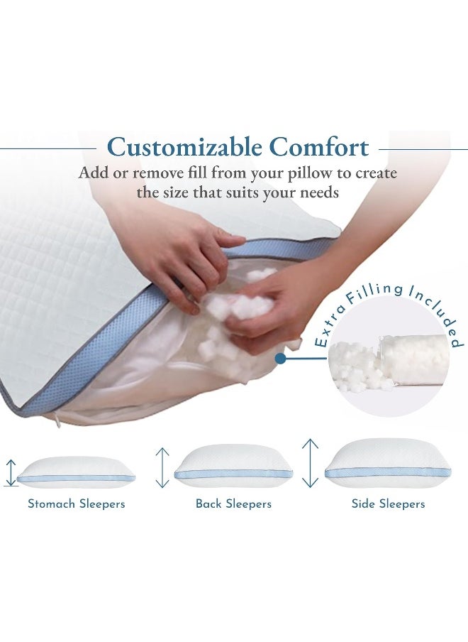 California Design Den Luxury Bed Pillow, 3-Chamber Queen Size Pillow, Medium-Firm, Down-Alt Around & Adjustable Memory Foam Pillow for Side, Back, Stomach Sleepers