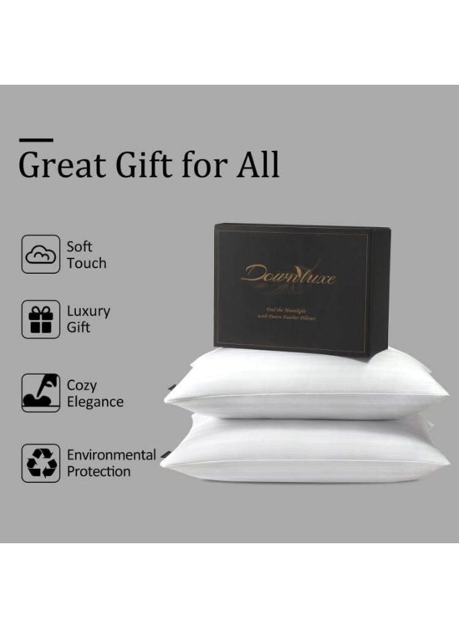 downluxe Goose Feather Down Pillow - Set of 2 Bed Pillows for Sleeping with Rayon Derived from Bamboo Shell, Queen Size (20x28)