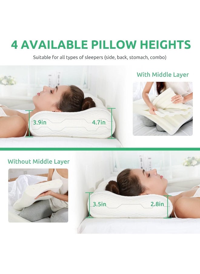 UTTU Sandwich Pillow Queen Size, Contour Pillow for Side Sleepers, Orthopedic Pillow for Neck Pain Relief, Cervical Memory Foam Pillow for Back Pain, Adjustable Memory Foam Pillow, CertiPUR-US