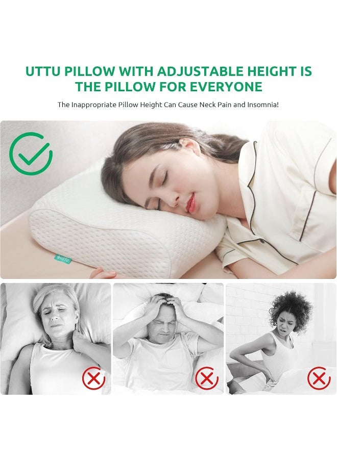 UTTU Sandwich Pillow Queen Size, Contour Pillow for Side Sleepers, Orthopedic Pillow for Neck Pain Relief, Cervical Memory Foam Pillow for Back Pain, Adjustable Memory Foam Pillow, CertiPUR-US