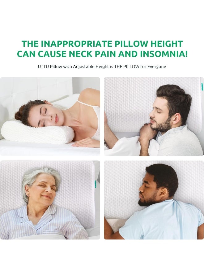 UTTU Sandwich Pillow Queen Size, Contour Pillow for Side Sleepers, Orthopedic Pillow for Neck Pain Relief, Cervical Memory Foam Pillow for Back Pain, Adjustable Memory Foam Pillow, CertiPUR-US