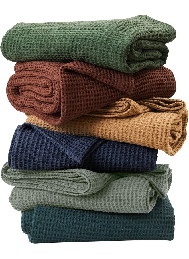Great Bay Home 100% Cotton Blanket for King Size Bed - Dark Green Waffle Weave Lightweight Summer Bed Blanket - 102x90in Prewashed Breathable, Woven, Layering Blanket