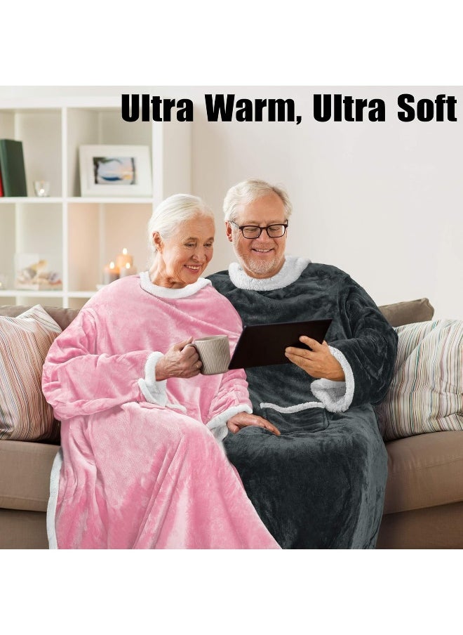 Tirrinia Sherpa Wearable Blanket Ultra Soft Comfy Warm Plush Full Body Throw with Sleeves, Reading Wrap TV Blankets Robe Cover for Adult Grandma Women and Men, Grey