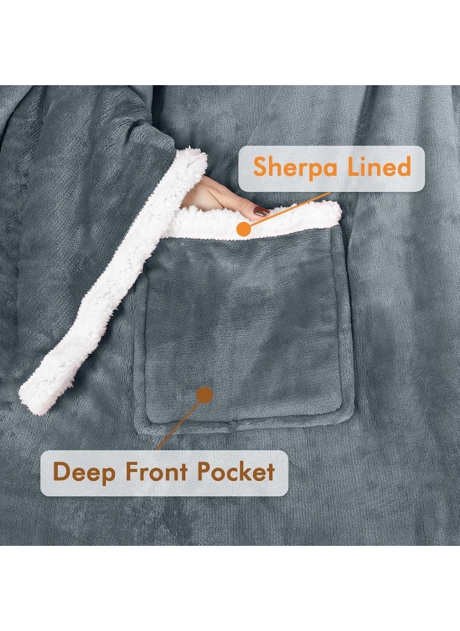 Tirrinia Sherpa Wearable Blanket Ultra Soft Comfy Warm Plush Full Body Throw with Sleeves, Reading Wrap TV Blankets Robe Cover for Adult Grandma Women and Men, Grey