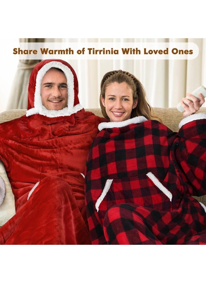 Tirrinia Sherpa Hood Wearable Blanket for Adult Women and Men, Super Soft Comfy Warm Plush Throw with Sleeves TV Blanket Wrap Robe Hoodie Cover for Sofa, Couch