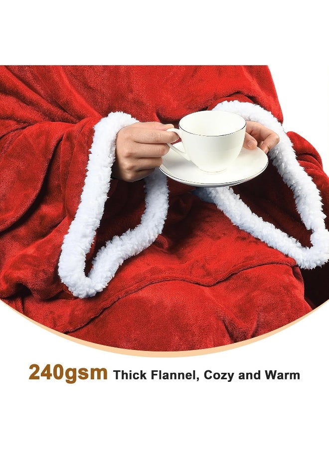 Tirrinia Sherpa Hood Wearable Blanket for Adult Women and Men, Super Soft Comfy Warm Plush Throw with Sleeves TV Blanket Wrap Robe Hoodie Cover for Sofa, Couch