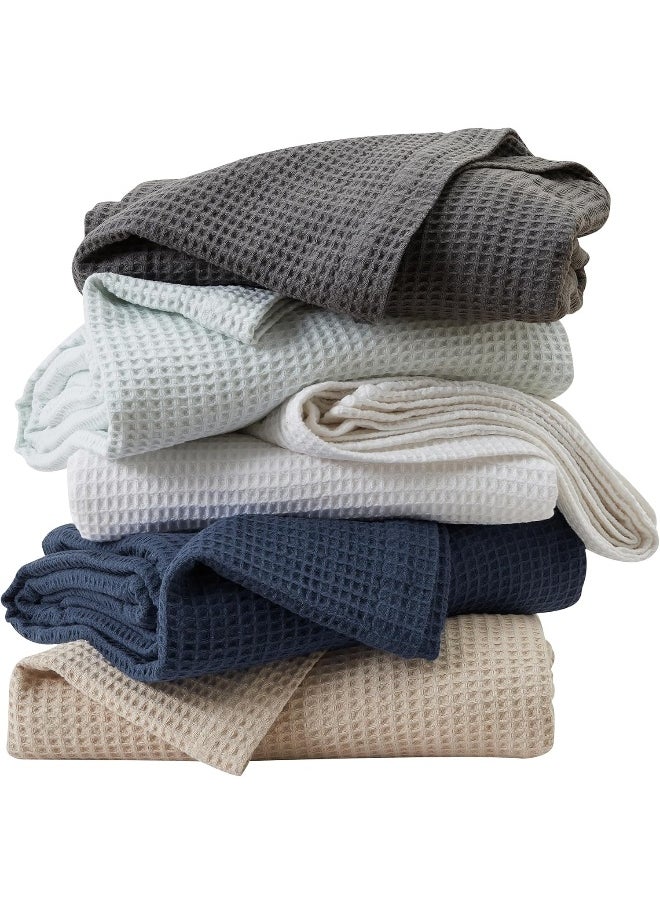 100% Cotton Waffle Weave Light Blue Bed Blanket. Super Soft, All Season Textured Blanket. Full Queen Blanket for Bed or Couch
