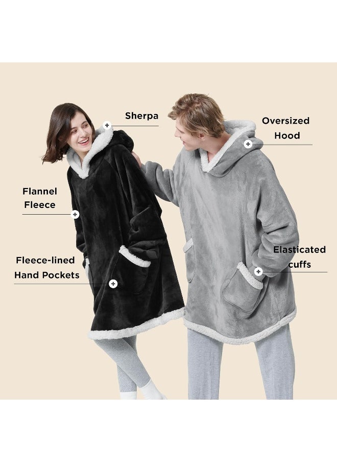 Bedsure Wearable Blanket Hoodie with Sleeves - Sherpa Hooded Blanket Adult as Warm Gifts for Mom Women Girlfriend Men, Winter Sweatshirt Blanket with Giant Pocket