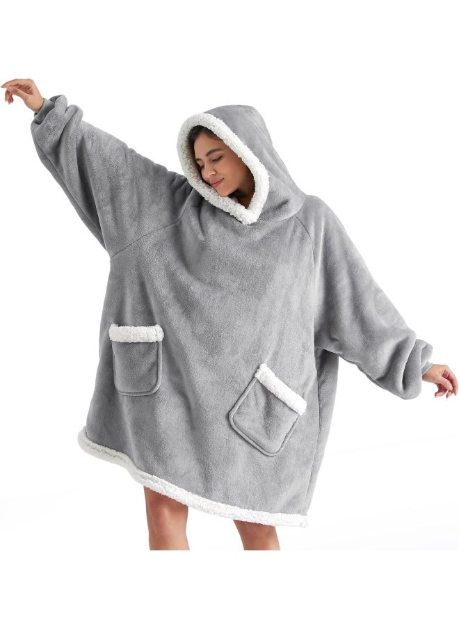 Bedsure Wearable Blanket Hoodie with Sleeves - Sherpa Hooded Blanket Adult as Warm Gifts for Mom Women Girlfriend Men, Winter Sweatshirt Blanket with Giant Pocket