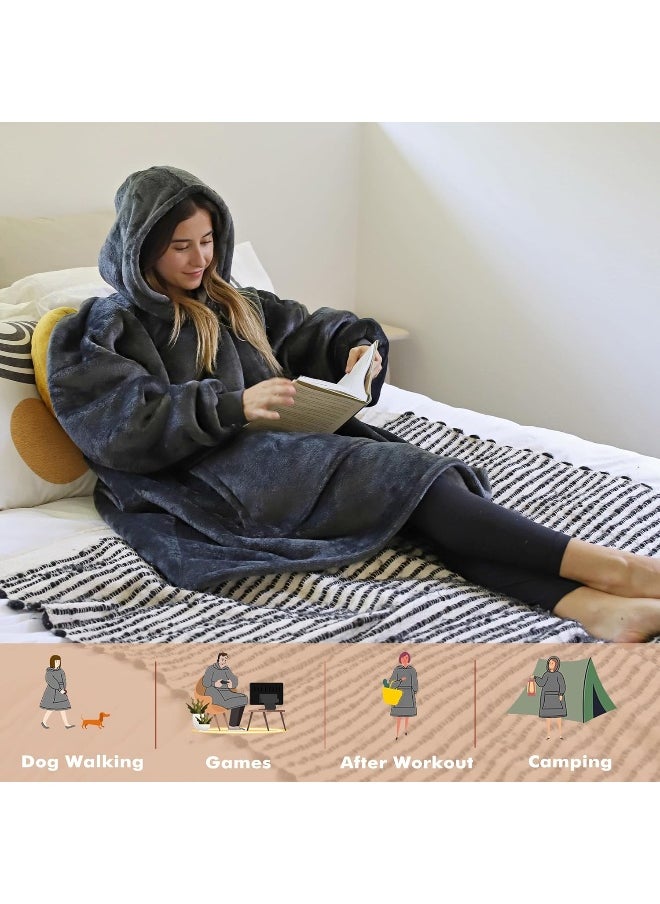 Tirrinia Blanket Sweatshirt, Super Soft Warm Comfortable Sherpa Hoodie with Giant Pocket, for Adults, Kids, Boys, Girls, Reversible, Hood, Oversized One Size gray