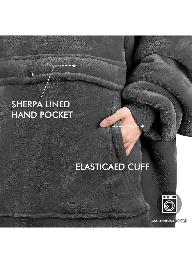 Tirrinia Blanket Sweatshirt, Super Soft Warm Comfortable Sherpa Hoodie with Giant Pocket, for Adults, Kids, Boys, Girls, Reversible, Hood, Oversized One Size gray