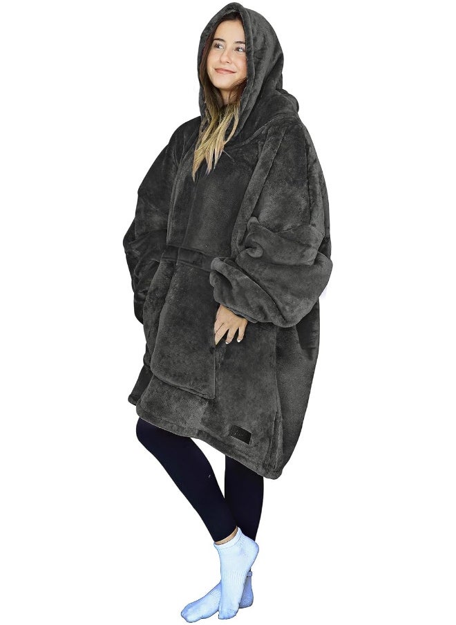 Tirrinia Blanket Sweatshirt, Super Soft Warm Comfortable Sherpa Hoodie with Giant Pocket, for Adults, Kids, Boys, Girls, Reversible, Hood, Oversized One Size gray