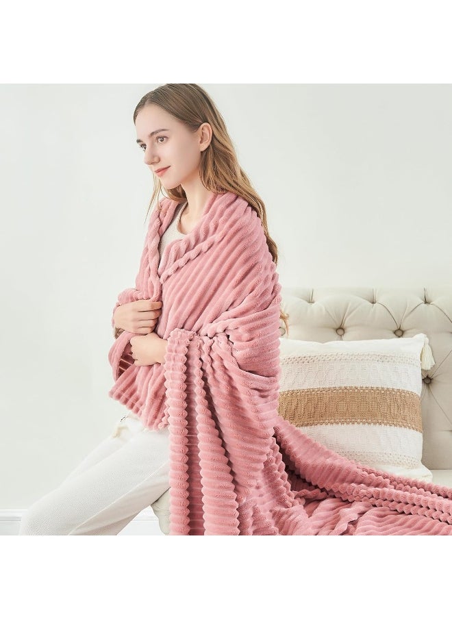 BEDELITE Fleece Throw Blanket for Couch – 3D Ribbed Jacquard Soft and Warm Decorative Blanket – Cozy, Fuzzy, Fluffy, Plush Lightweight Pink Throw Blankets for Bed, Sofa, 50x60 inches