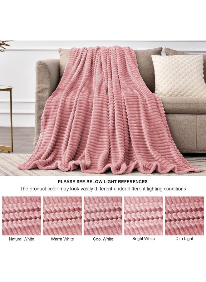BEDELITE Fleece Throw Blanket for Couch – 3D Ribbed Jacquard Soft and Warm Decorative Blanket – Cozy, Fuzzy, Fluffy, Plush Lightweight Pink Throw Blankets for Bed, Sofa, 50x60 inches