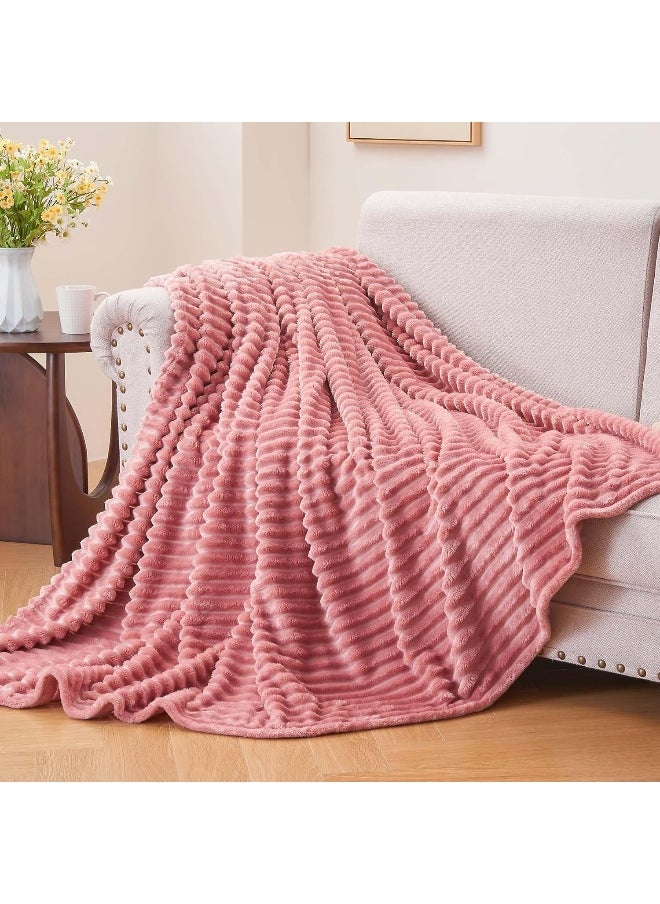 BEDELITE Fleece Throw Blanket for Couch – 3D Ribbed Jacquard Soft and Warm Decorative Blanket – Cozy, Fuzzy, Fluffy, Plush Lightweight Pink Throw Blankets for Bed, Sofa, 50x60 inches
