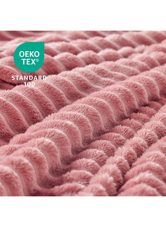 BEDELITE Fleece Throw Blanket for Couch – 3D Ribbed Jacquard Soft and Warm Decorative Blanket – Cozy, Fuzzy, Fluffy, Plush Lightweight Pink Throw Blankets for Bed, Sofa, 50x60 inches