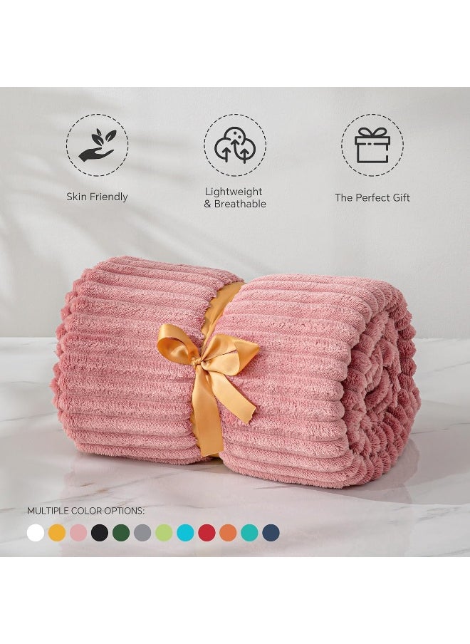 BEDELITE Fleece Throw Blanket for Couch – 3D Ribbed Jacquard Soft and Warm Decorative Blanket – Cozy, Fuzzy, Fluffy, Plush Lightweight Pink Throw Blankets for Bed, Sofa, 50x60 inches