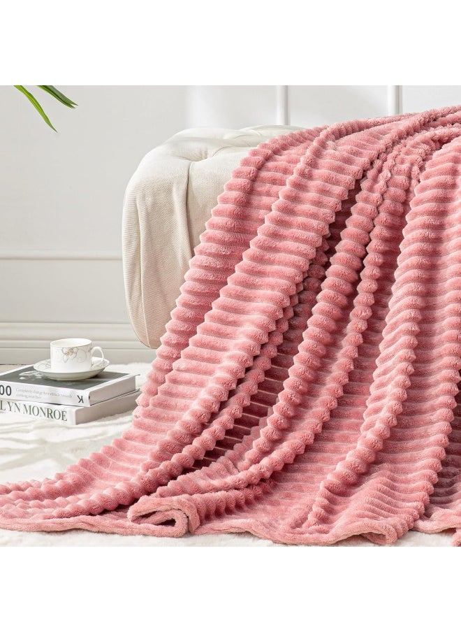 BEDELITE Fleece Throw Blanket for Couch – 3D Ribbed Jacquard Soft and Warm Decorative Blanket – Cozy, Fuzzy, Fluffy, Plush Lightweight Pink Throw Blankets for Bed, Sofa, 50x60 inches