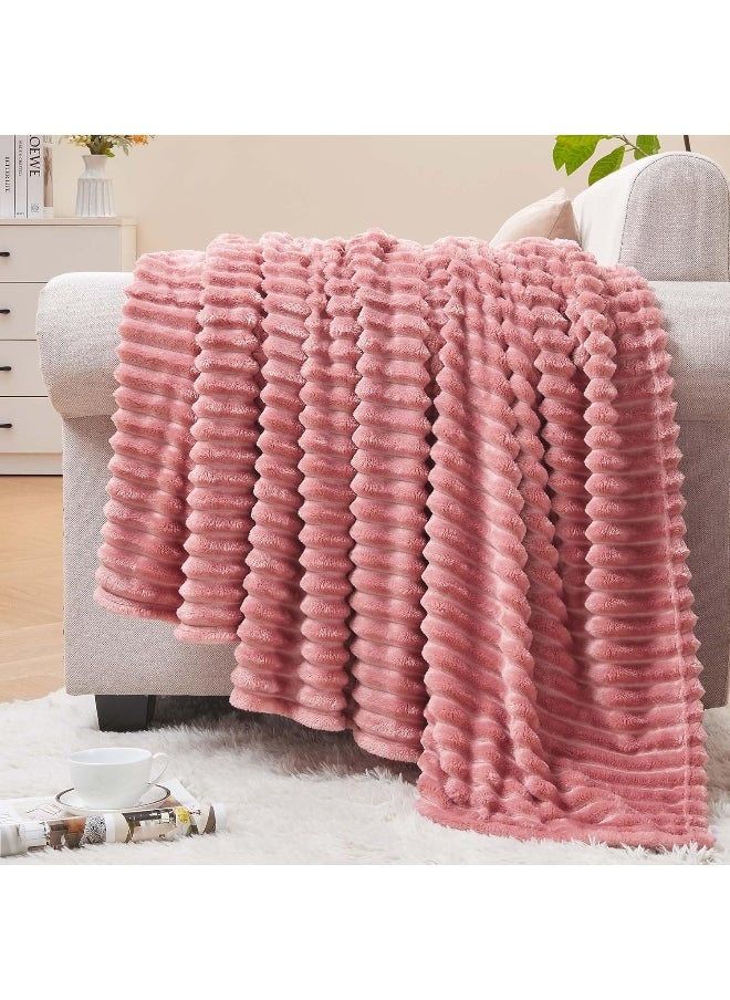 BEDELITE Fleece Throw Blanket for Couch – 3D Ribbed Jacquard Soft and Warm Decorative Blanket – Cozy, Fuzzy, Fluffy, Plush Lightweight Pink Throw Blankets for Bed, Sofa, 50x60 inches
