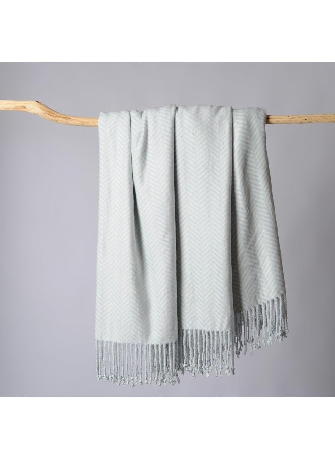 CUDDLE DREAMS Silk Throw Blanket with Fringe, Pure Mulberry Silk, Naturally Soft, Breathable (Herringbone Blue)