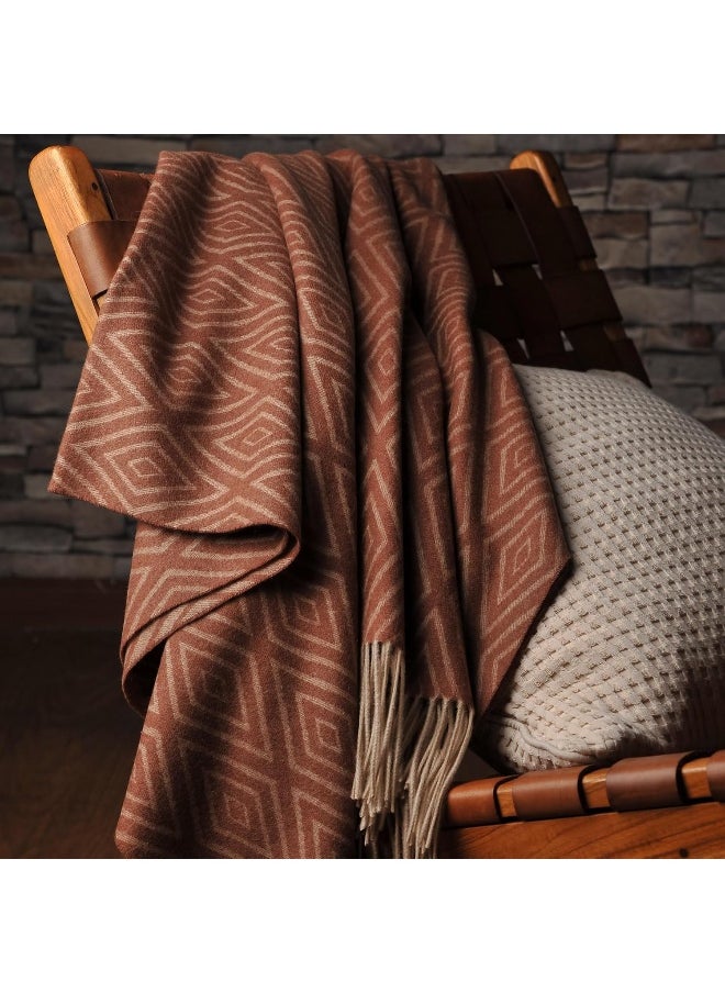 CUDDLE DREAMS Premium Cashmere Throw Blanket with Fringe, Luxuriously Soft (Diamond Ochre)