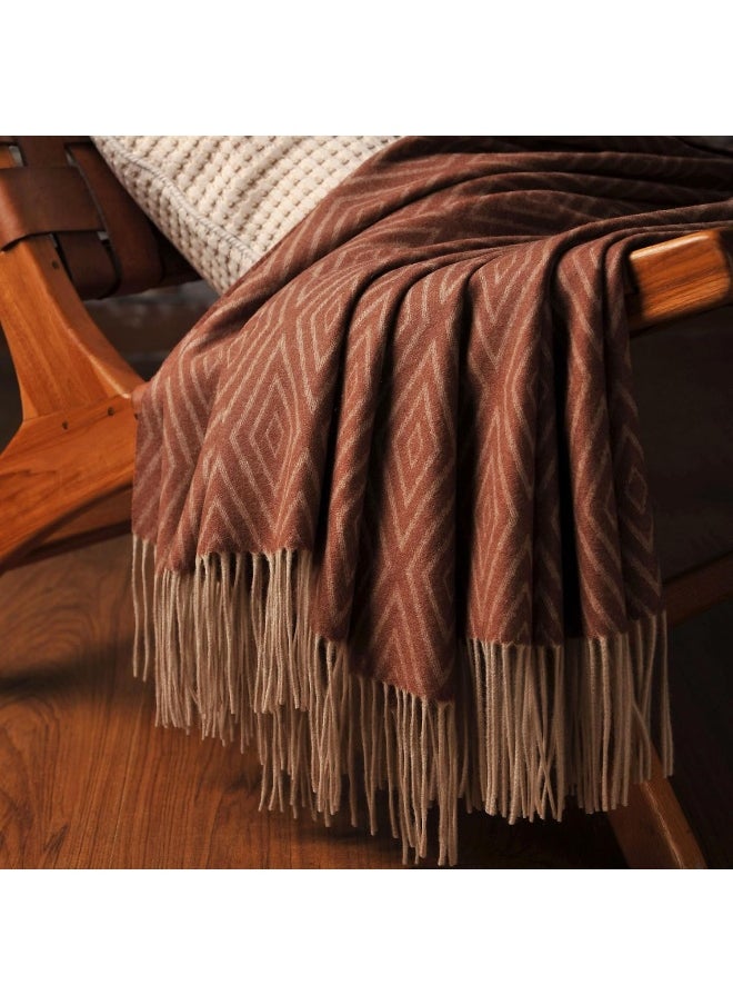 CUDDLE DREAMS Premium Cashmere Throw Blanket with Fringe, Luxuriously Soft (Diamond Ochre)