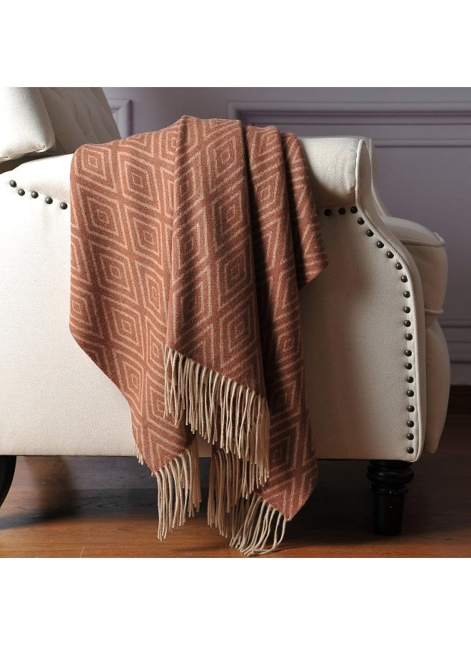 CUDDLE DREAMS Premium Cashmere Throw Blanket with Fringe, Luxuriously Soft (Diamond Ochre)