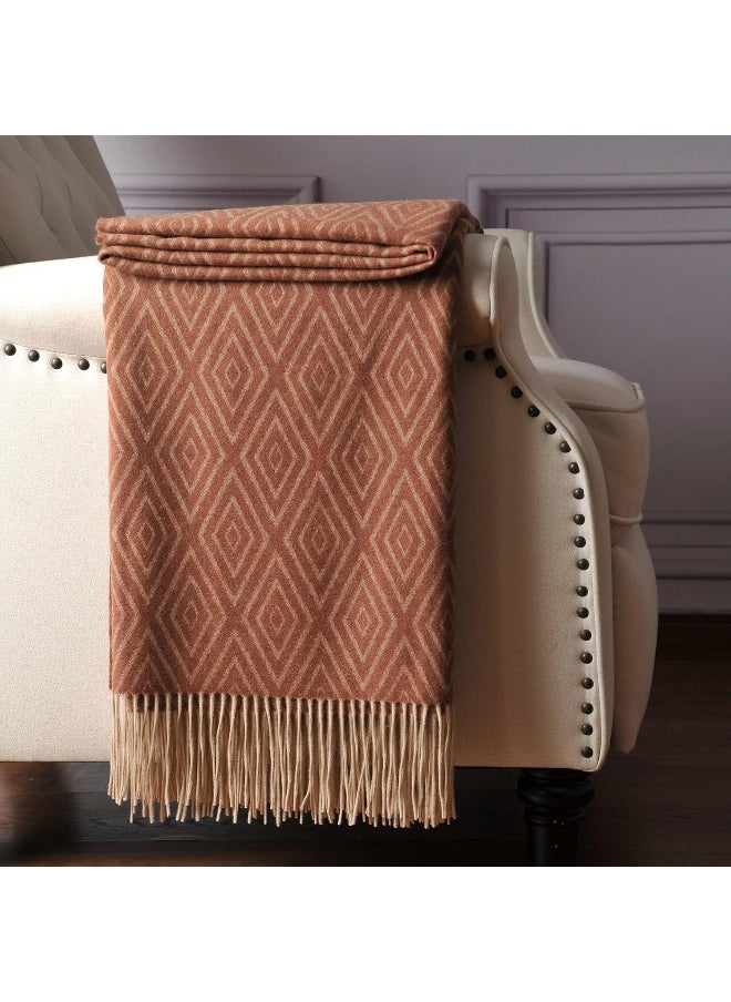 CUDDLE DREAMS Premium Cashmere Throw Blanket with Fringe, Luxuriously Soft (Diamond Ochre)