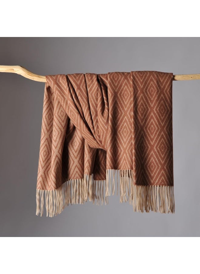 CUDDLE DREAMS Premium Cashmere Throw Blanket with Fringe, Luxuriously Soft (Diamond Ochre)