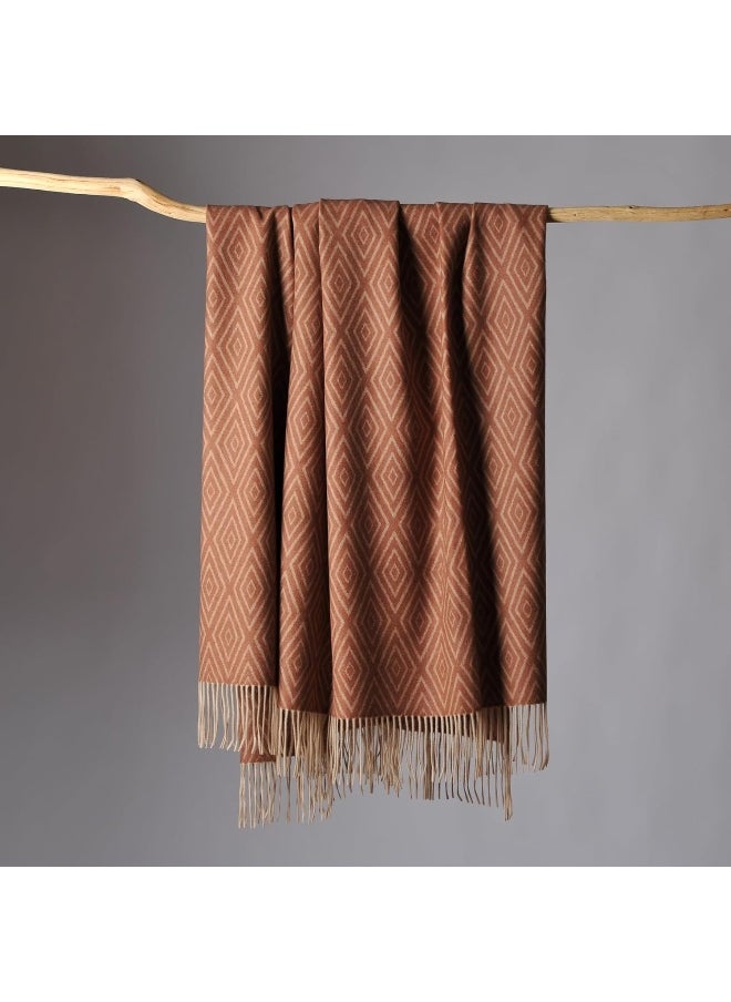 CUDDLE DREAMS Premium Cashmere Throw Blanket with Fringe, Luxuriously Soft (Diamond Ochre)