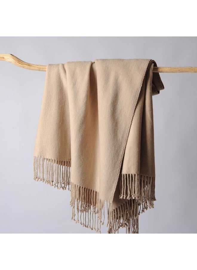 CUDDLE DREAMS Silk Throw Blanket with Fringe, Pure Mulberry Silk, Naturally Soft, Breathable (Taupe)