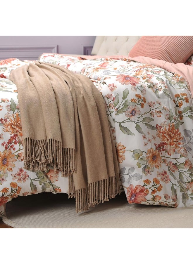 CUDDLE DREAMS Silk Throw Blanket with Fringe, Pure Mulberry Silk, Naturally Soft, Breathable (Taupe)