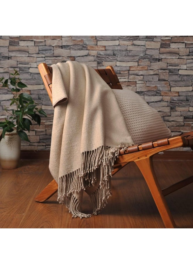 CUDDLE DREAMS Silk Throw Blanket with Fringe, Pure Mulberry Silk, Naturally Soft, Breathable (Taupe)