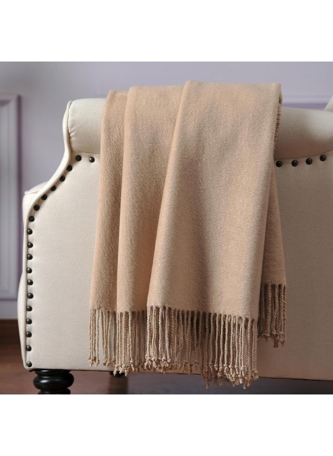 CUDDLE DREAMS Silk Throw Blanket with Fringe, Pure Mulberry Silk, Naturally Soft, Breathable (Taupe)