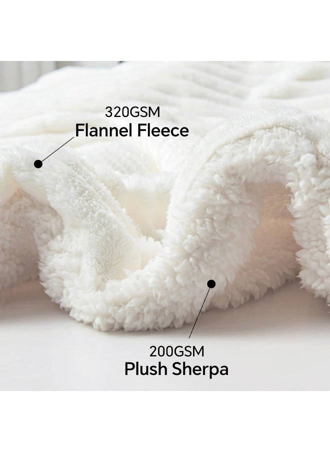 INFIIXSO Sherpa Throw Blanket for Couch - Striped Flannel Fleece Blanket for Sofa All Season Use, Off White, 50x60 inches