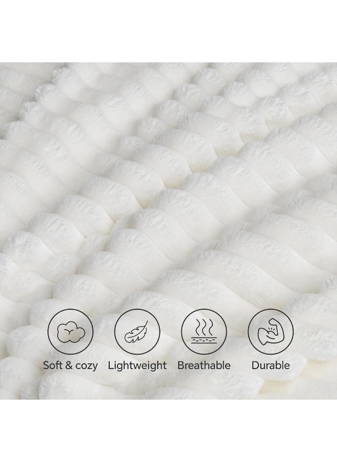 INFIIXSO Sherpa Throw Blanket for Couch - Striped Flannel Fleece Blanket for Sofa All Season Use, Off White, 50x60 inches