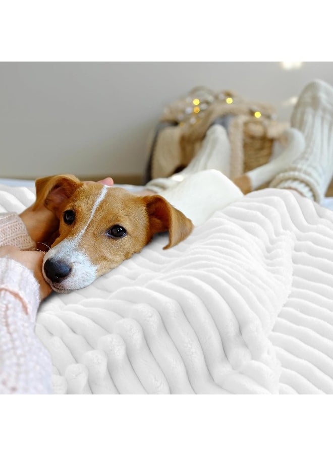 INFIIXSO Sherpa Throw Blanket for Couch - Striped Flannel Fleece Blanket for Sofa All Season Use, Off White, 50x60 inches