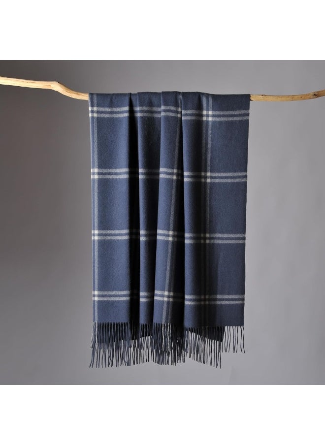 CUDDLE DREAMS Premium Cashmere Throw Blanket with Fringe, Luxuriously Soft (Plaid Blue)