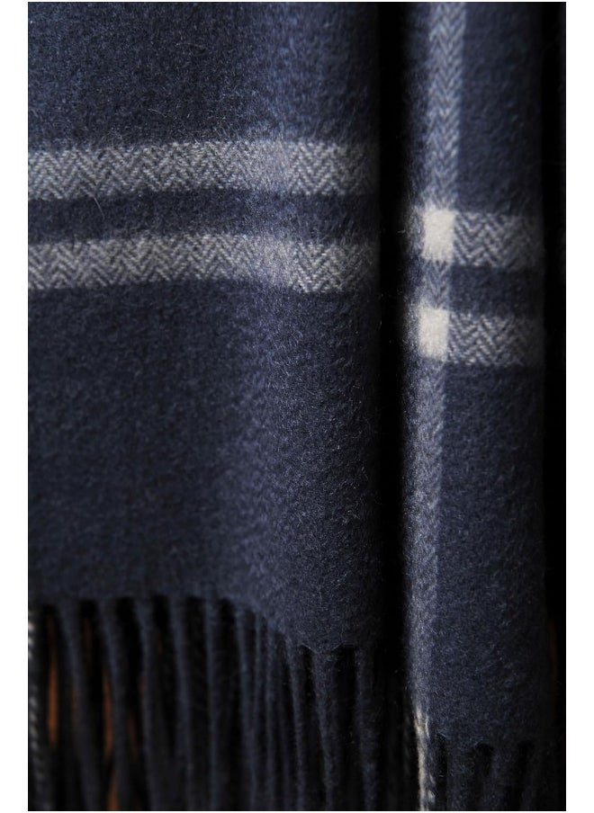 CUDDLE DREAMS Premium Cashmere Throw Blanket with Fringe, Luxuriously Soft (Plaid Blue)