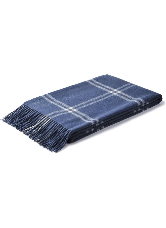 CUDDLE DREAMS Premium Cashmere Throw Blanket with Fringe, Luxuriously Soft (Plaid Blue)