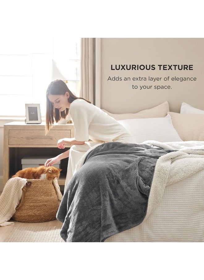 Bedsure Sherpa Fleece Blanket Queen Size Grey Plush Blanket Fuzzy Soft Blanket Microfiber