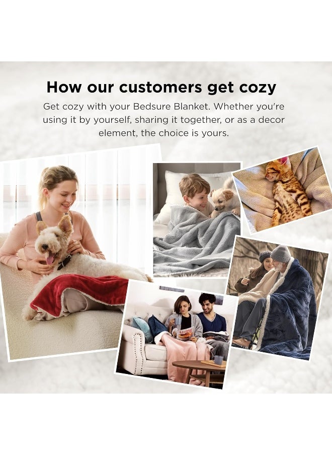 Bedsure Sherpa Fleece Blanket Queen Size Grey Plush Blanket Fuzzy Soft Blanket Microfiber
