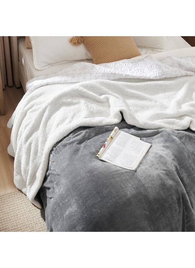 Bedsure Sherpa Fleece Blanket Queen Size Grey Plush Blanket Fuzzy Soft Blanket Microfiber